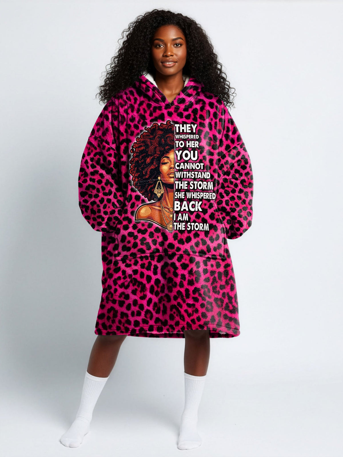 'Unstoppable' Pink Leopard Blanket Hoodie