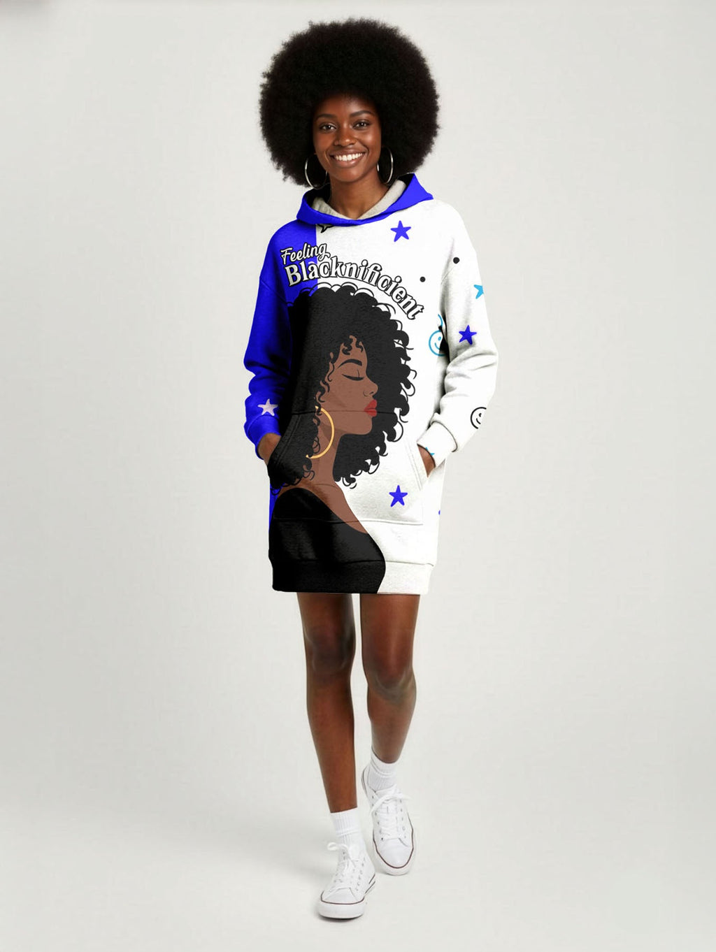Feeling Blacknificient Blue Hoodie Dress