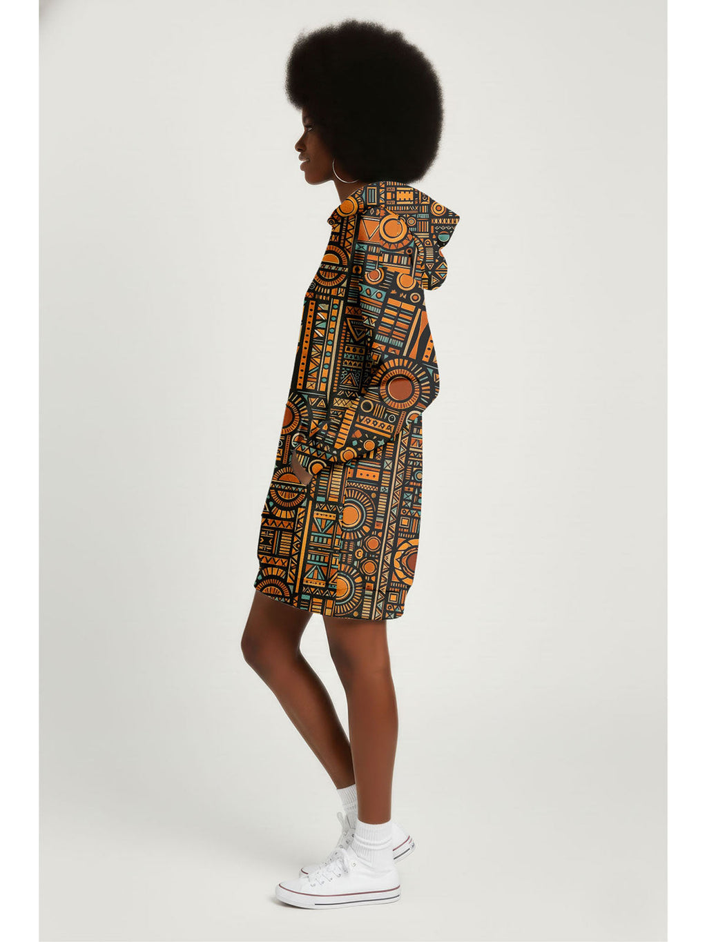 Afrocentric Pattern Hoodie Dress