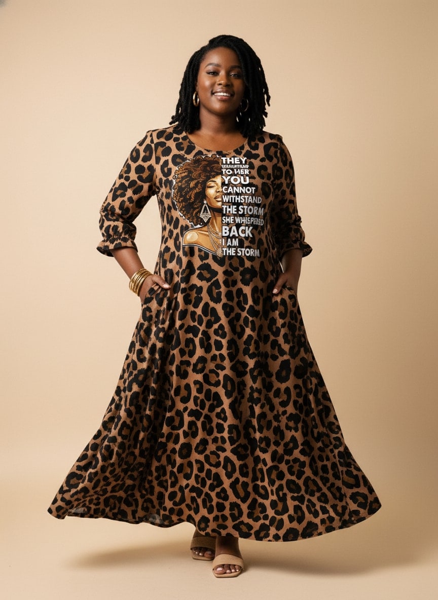'Unstoppable' Brown Leopard Long Sleeve Maxi Dress