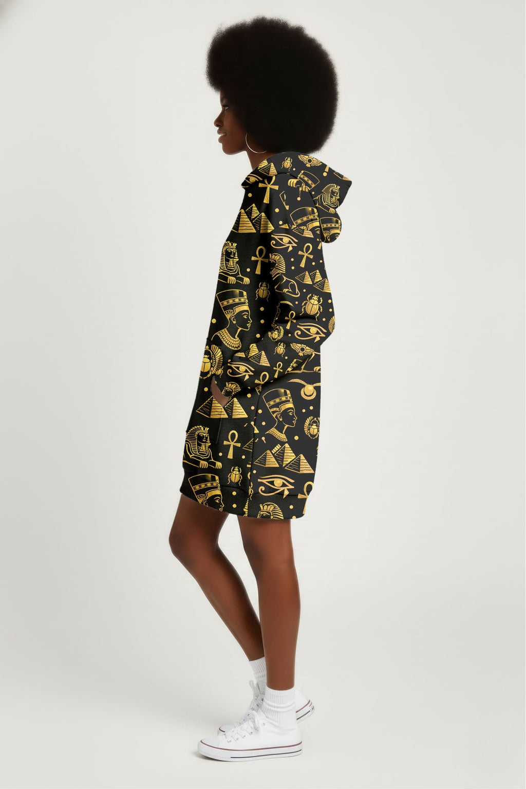 'Nefertiti' Black Gold Hoodie Dress