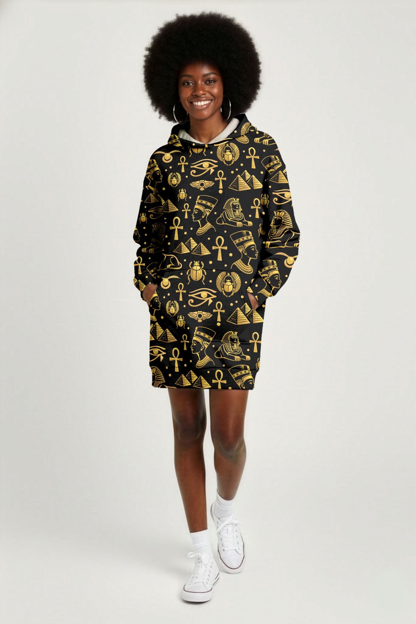 'Nefertiti' Black Gold Hoodie Dress