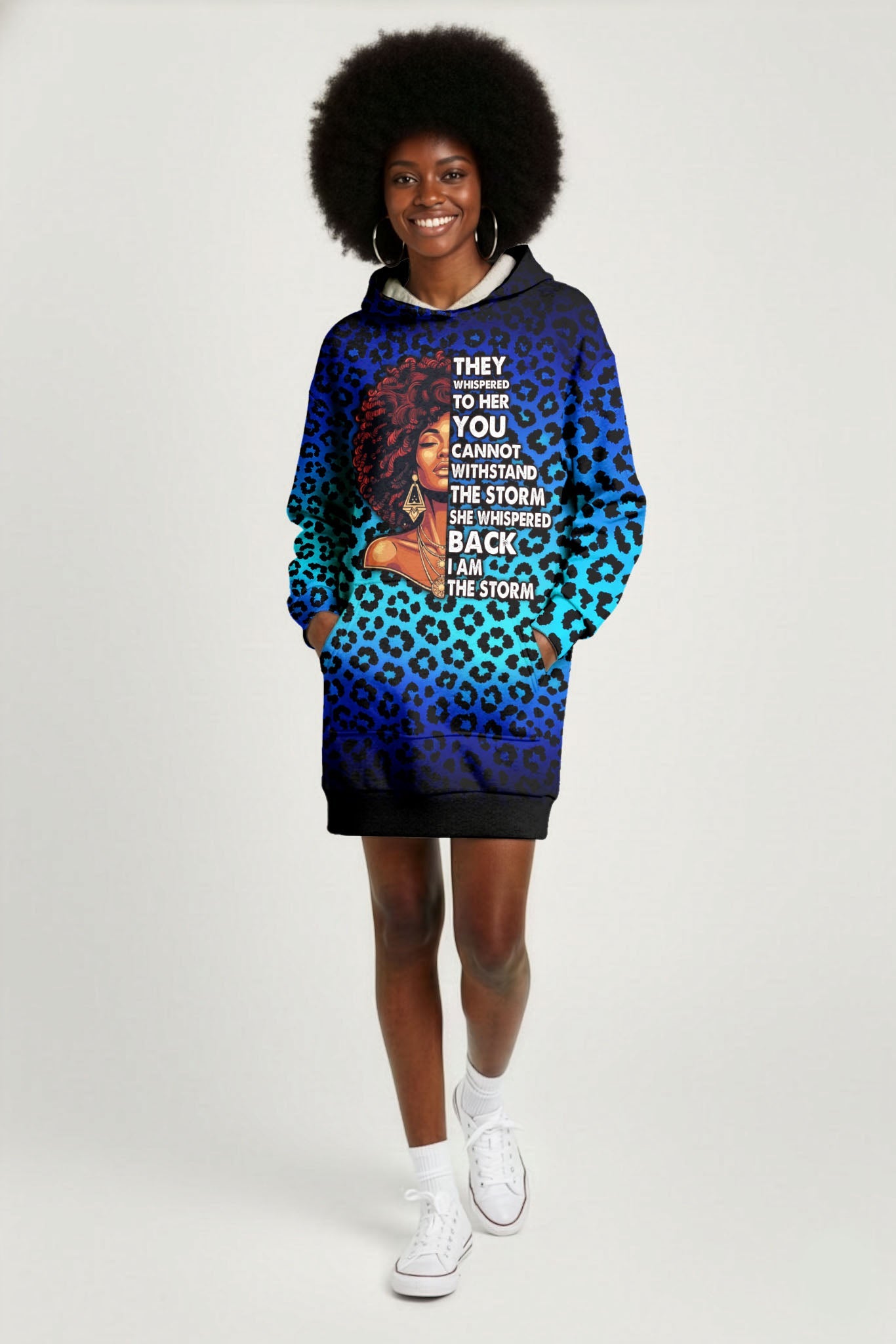'Unstoppable' Sapphire Leopard Hoodie Dress