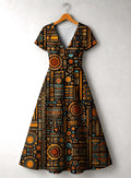 Afrocentric Pattern Short Sleeve Maxi Dress