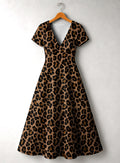 'Unstoppable' Brown Leopard Short Sleeve Maxi Dress