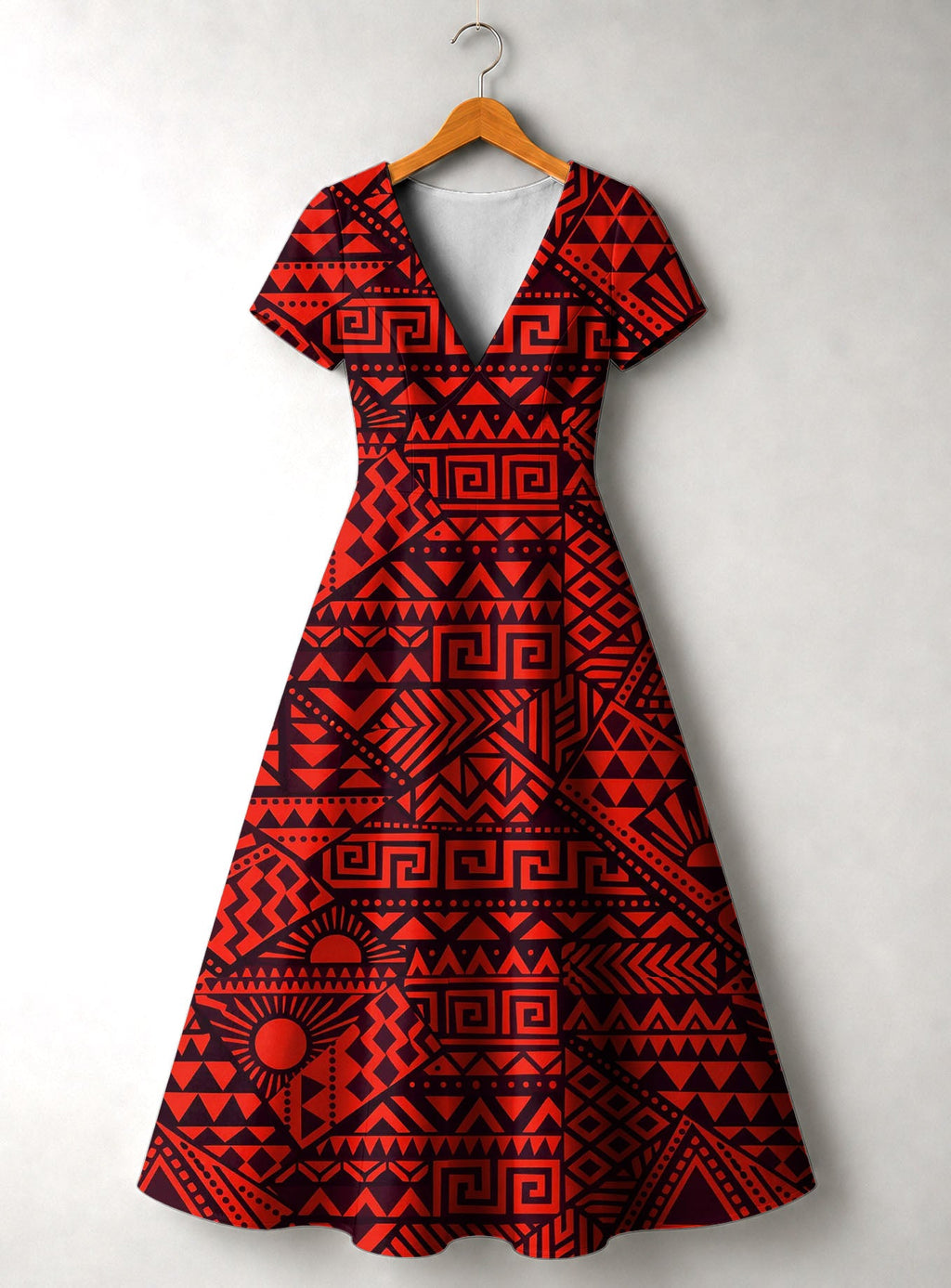'Shaka' Burgundy Short Sleeve Maxi Dress