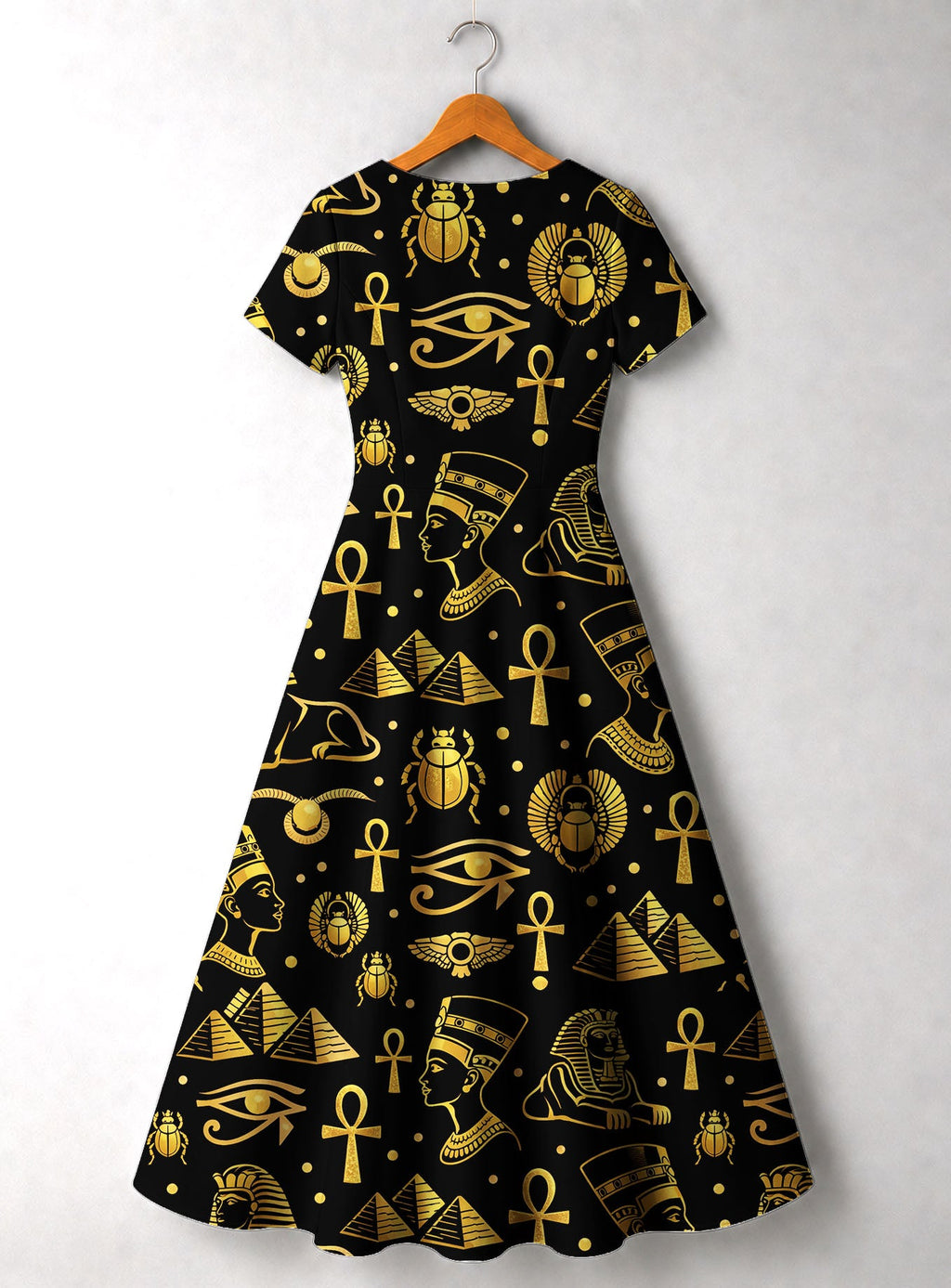 'Nefertiti' Black Gold Short Sleeve Maxi Dress
