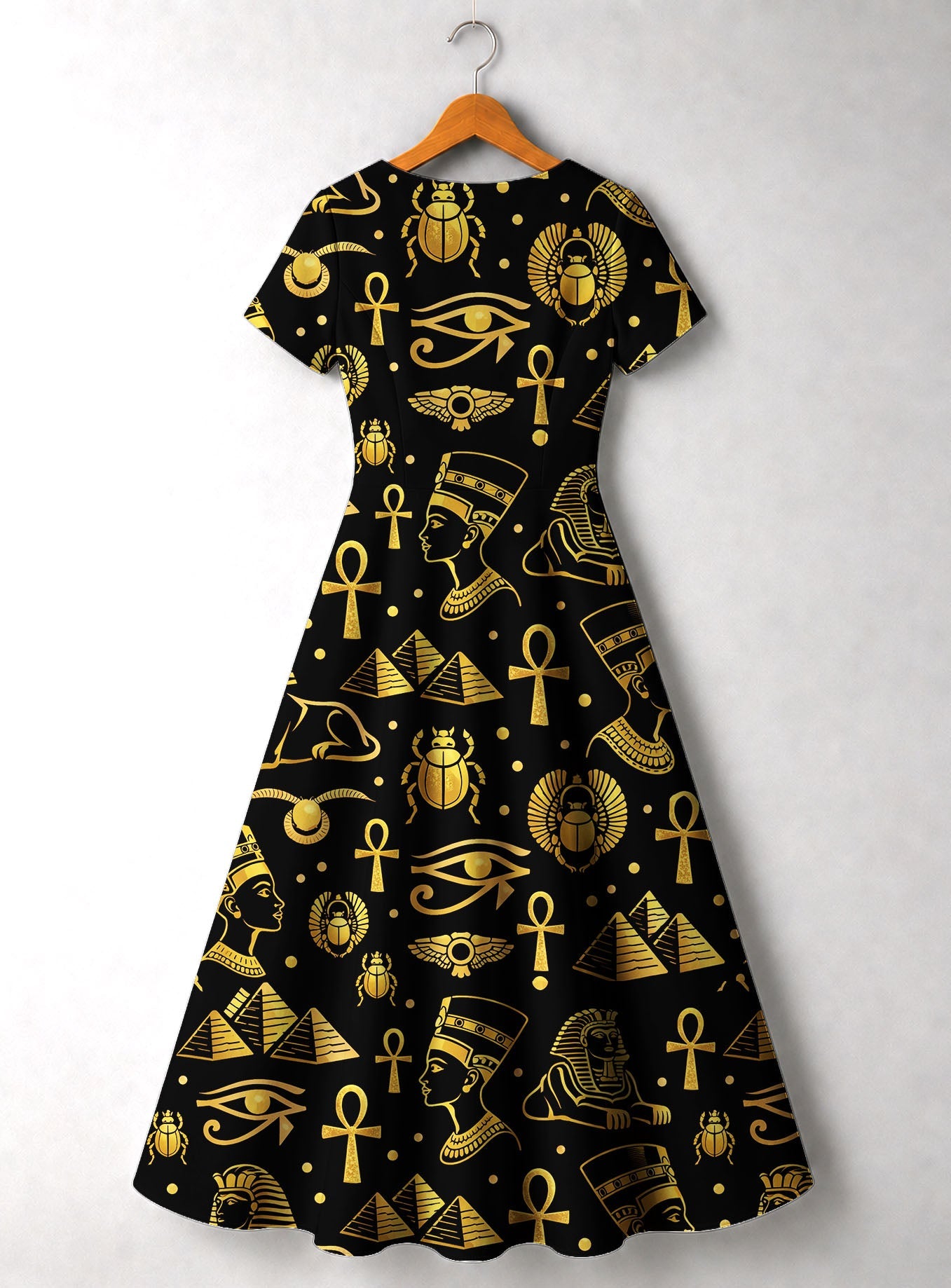 'Nefertiti' Black Gold Short Sleeve Maxi Dress
