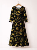 'Nefertiti' Black Gold Long Sleeve Maxi Dress