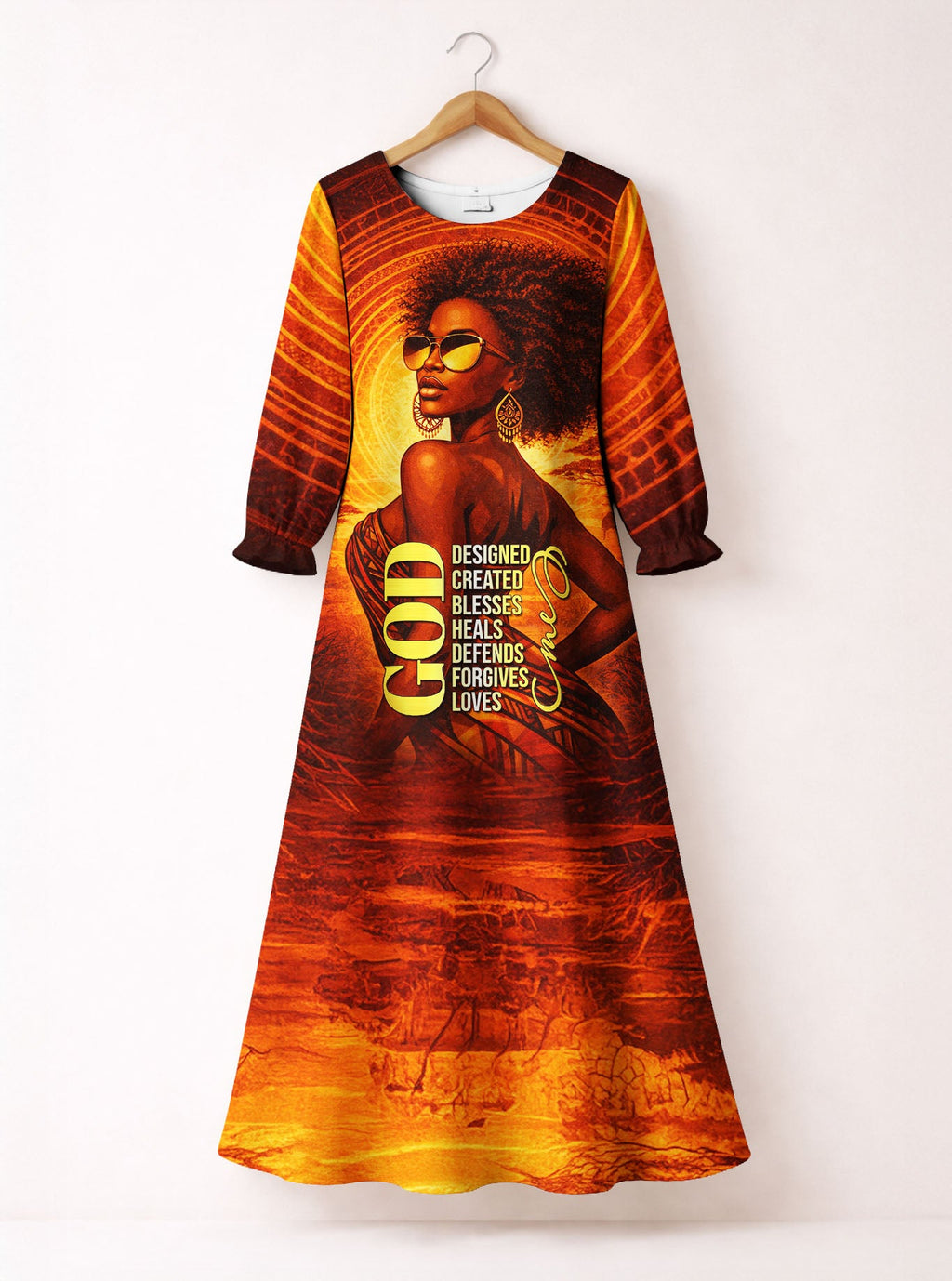 Designed Long Sleeve Maxi Dress