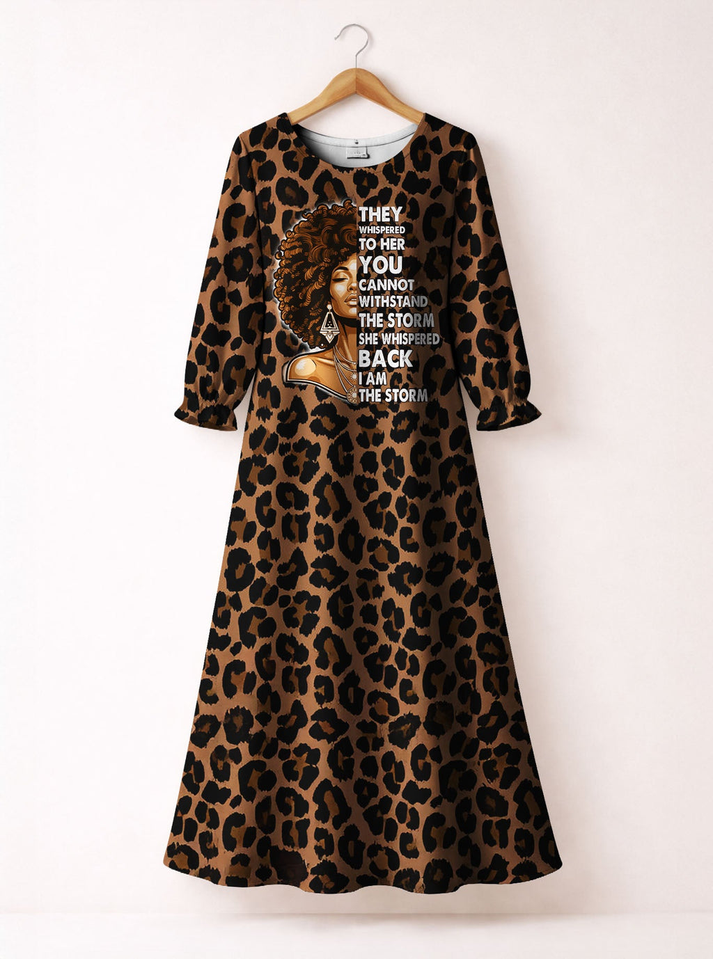 'Unstoppable' Brown Leopard Long Sleeve Maxi Dress