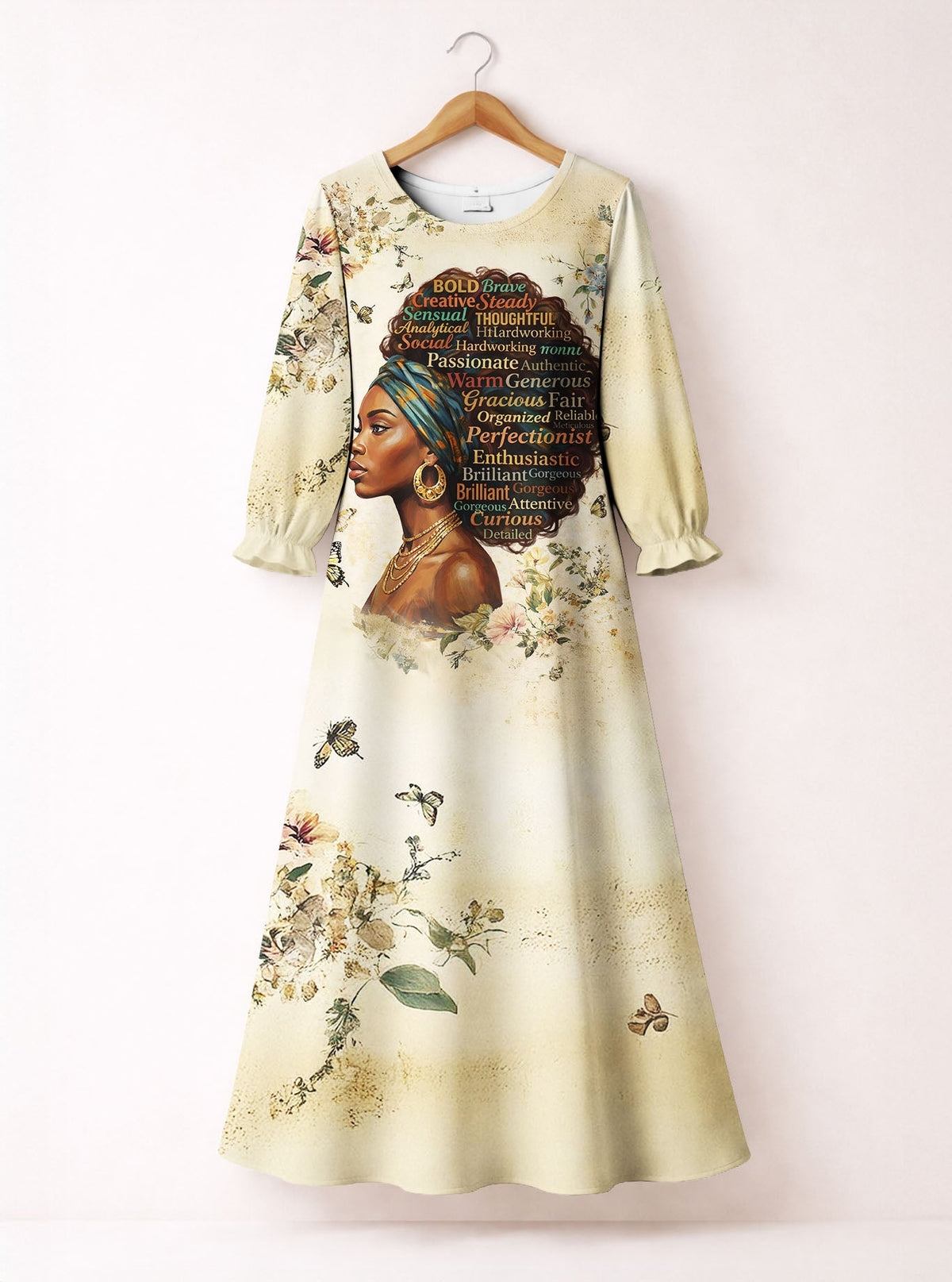 Gorgeous Black Queen Long Sleeve Maxi Dress