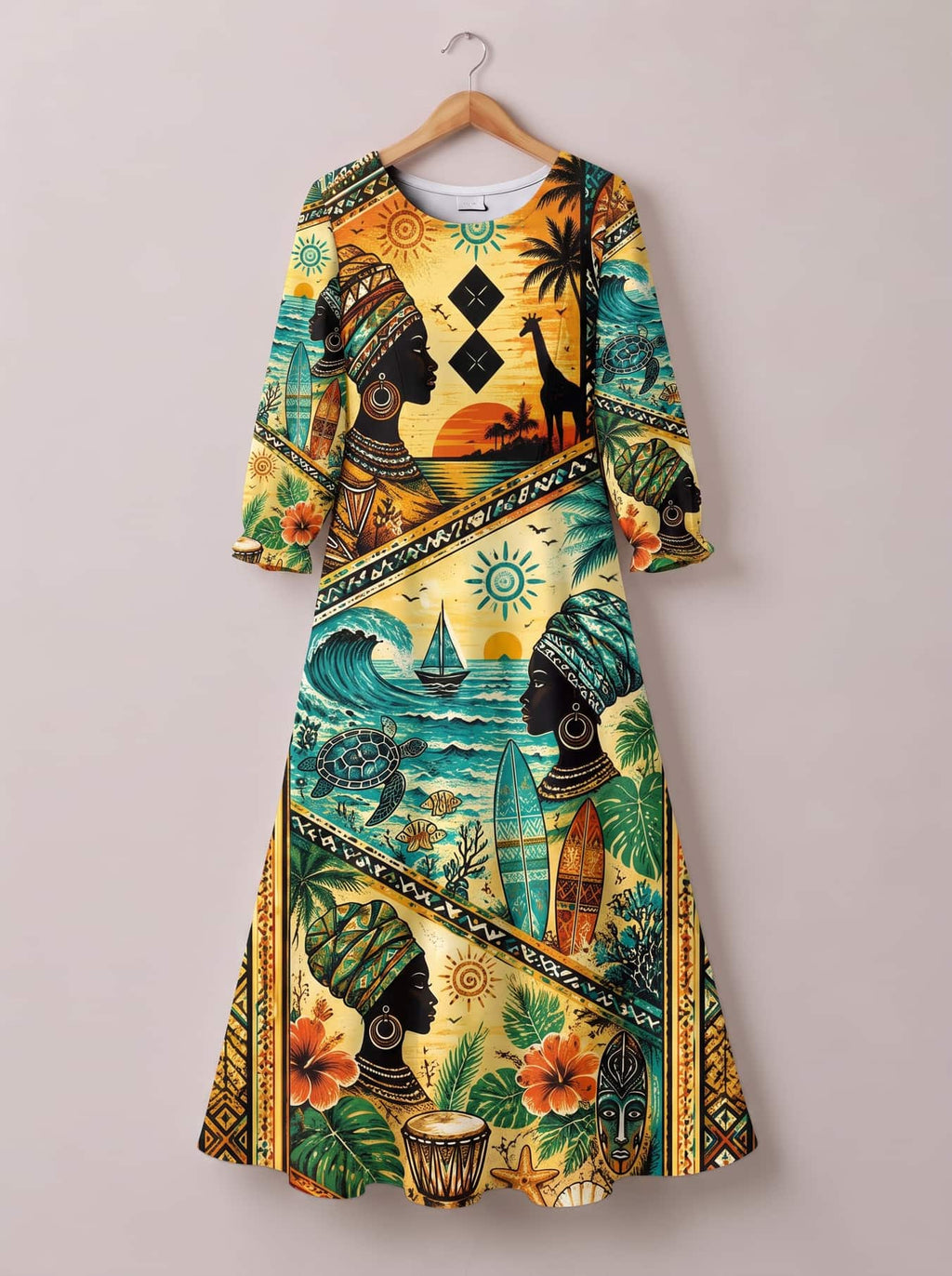 'Safari' Long Sleeve Maxi Dress