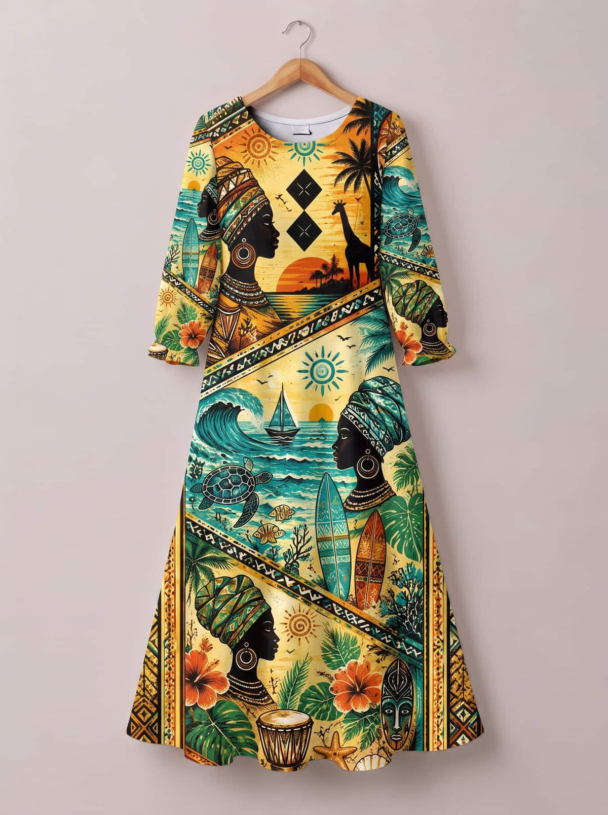 'Safari' Long Sleeve Maxi Dress