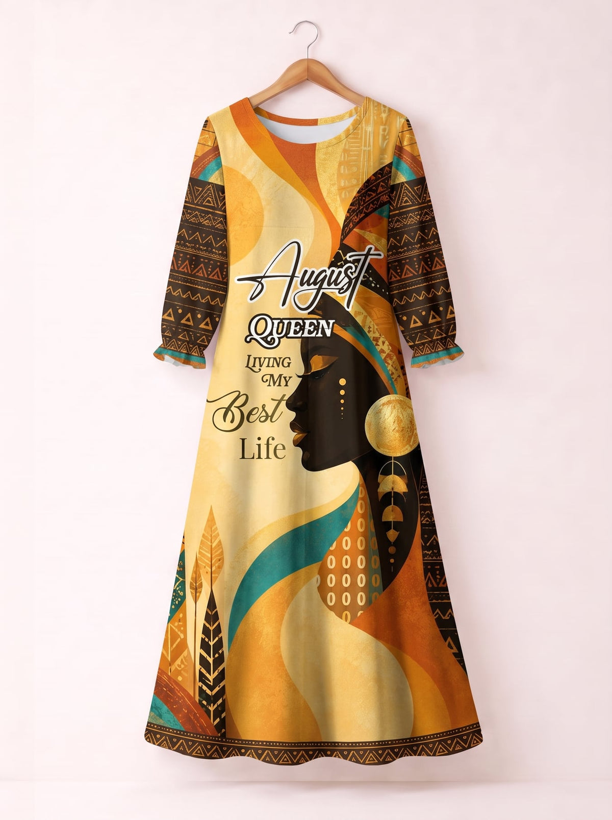 'August Queen Best Life' Long Sleeve Maxi Dress