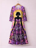 'August Queen Purple Bloom' Long Sleeve Maxi Dress