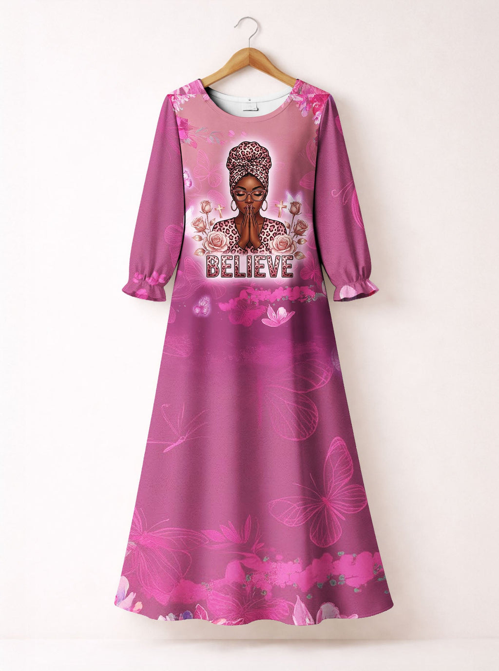 'Imani' Wild Rose Long Sleeve Maxi Dress