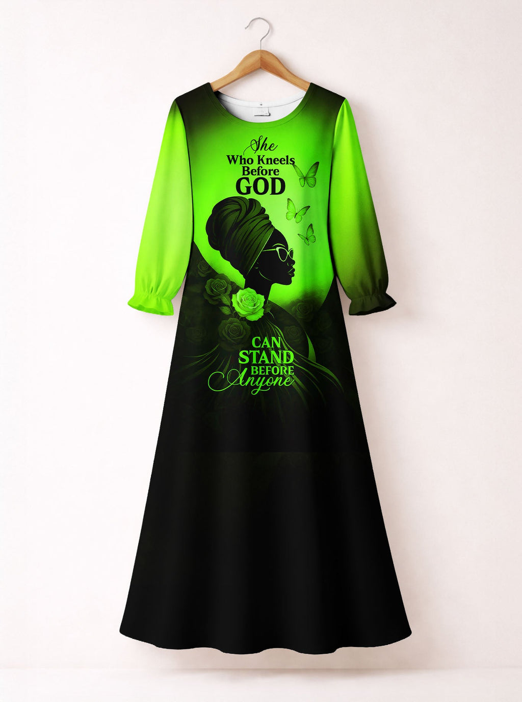 'Selah' Green Long Sleeve Maxi Dress