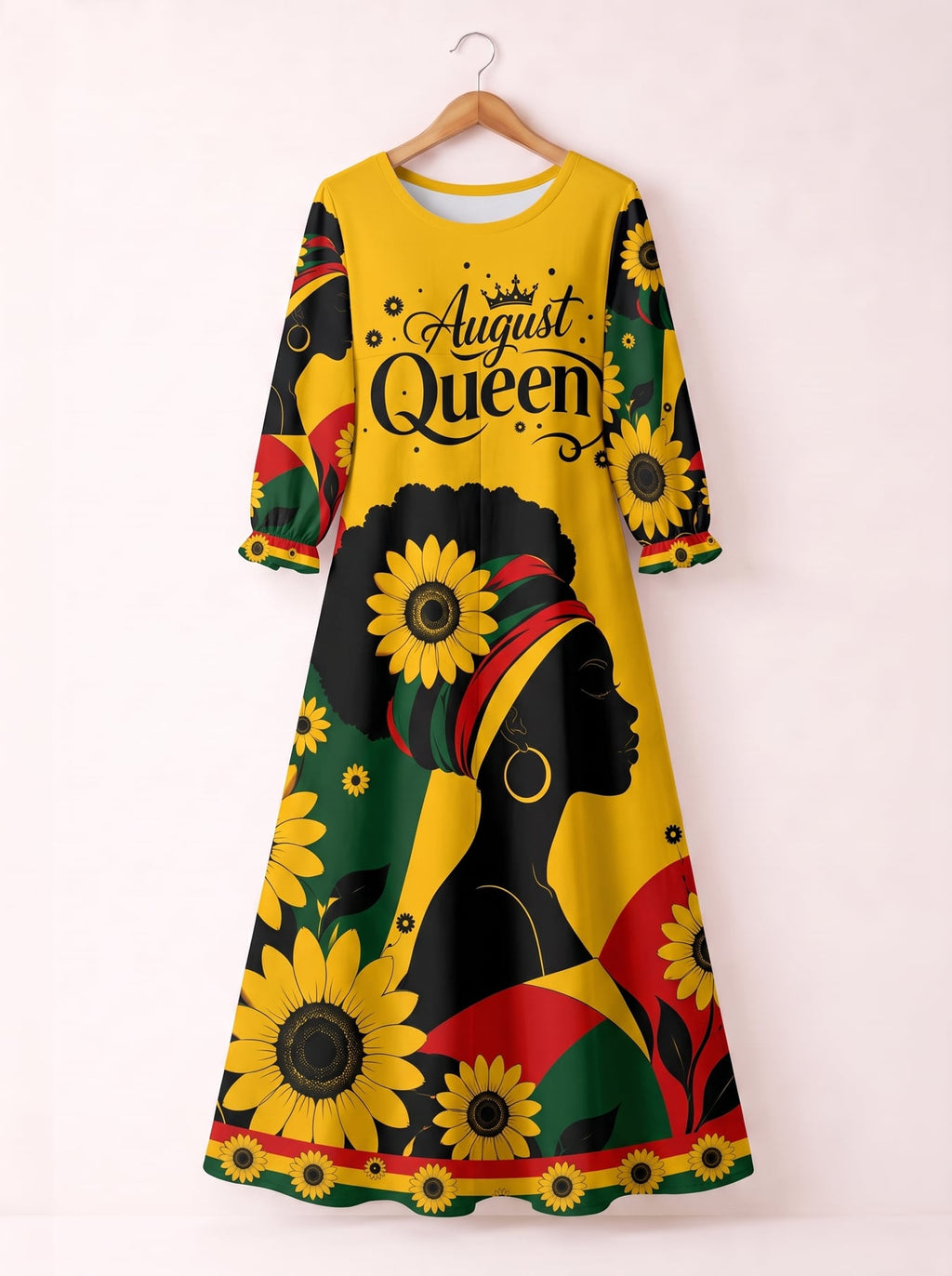 'August Queen Sunflower' Long Sleeve Maxi Dress