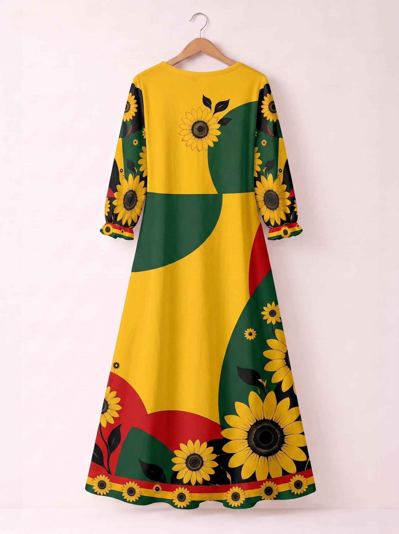 'August Queen Sunflower' Long Sleeve Maxi Dress
