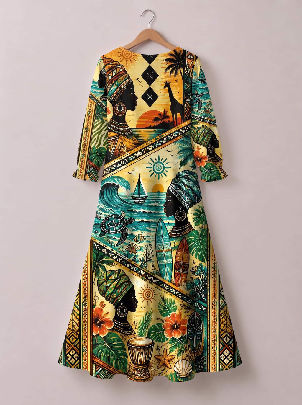'Safari' Long Sleeve Maxi Dress