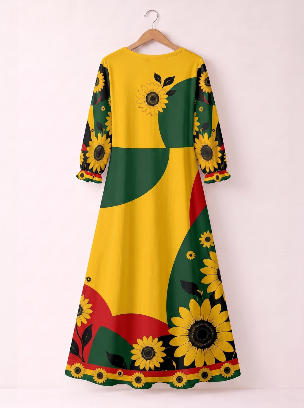 'August Queen Sunflower' Long Sleeve Maxi Dress