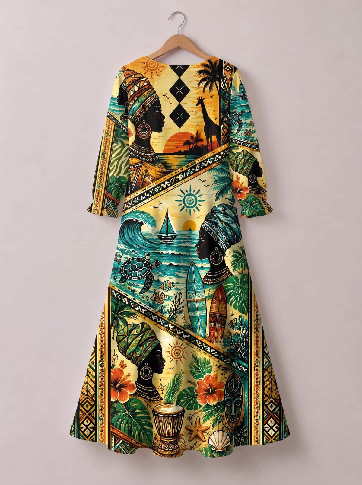 'Safari' Long Sleeve Maxi Dress