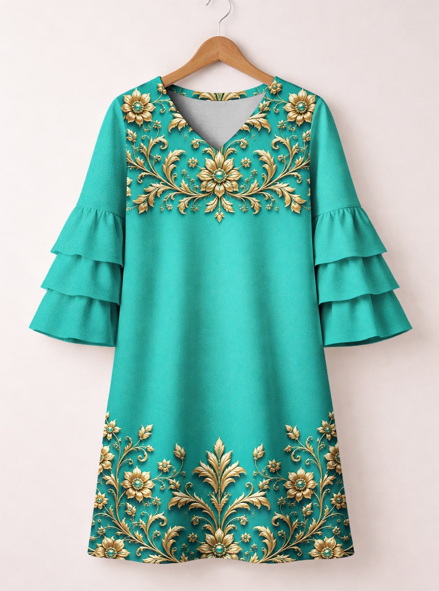 'Heshima' Stacked Ruffle Sleeve Dress