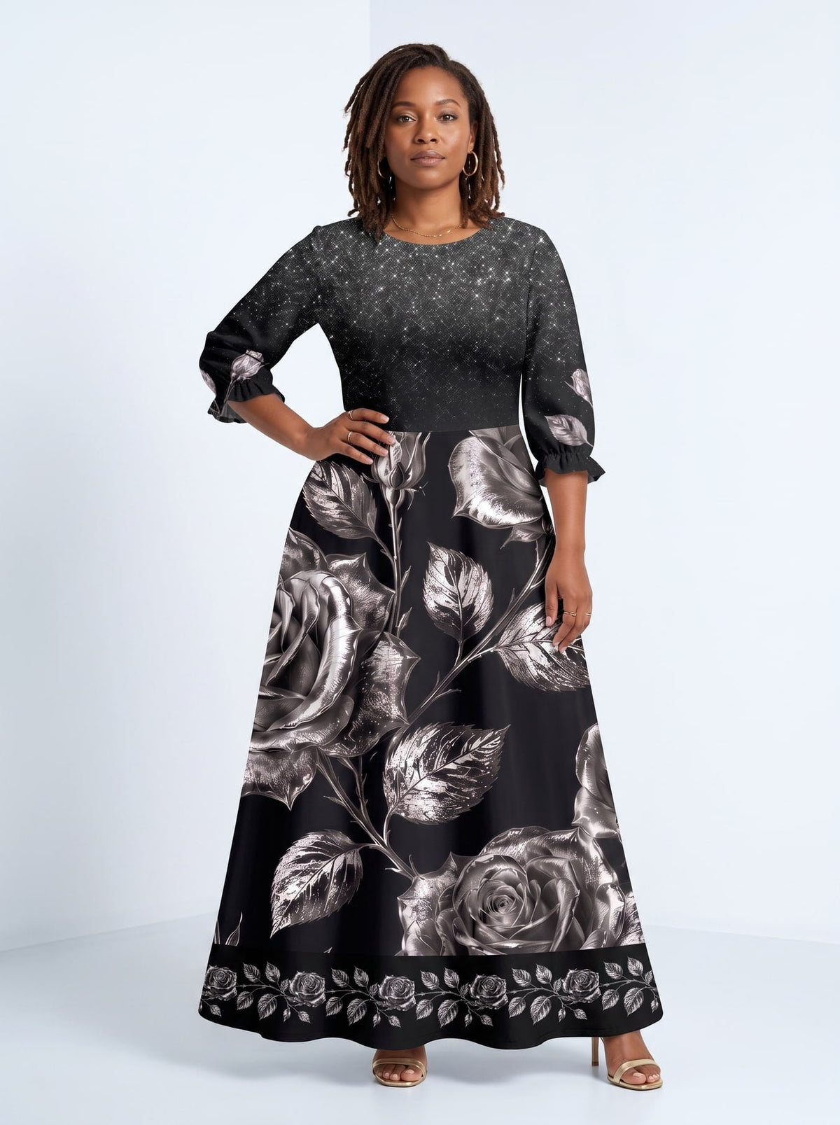 'Usiku' Long Sleeve Maxi Dress