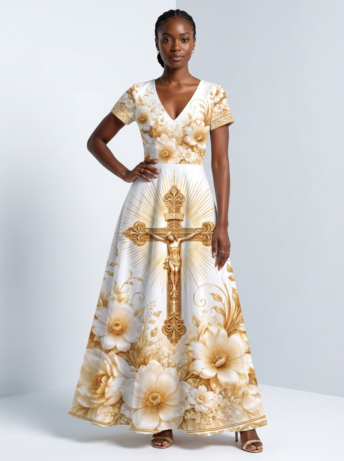 'Msalaba' Short Sleeve Maxi Dress