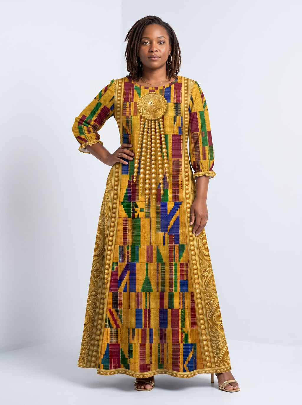 'Kente' Long Sleeve Maxi Dress