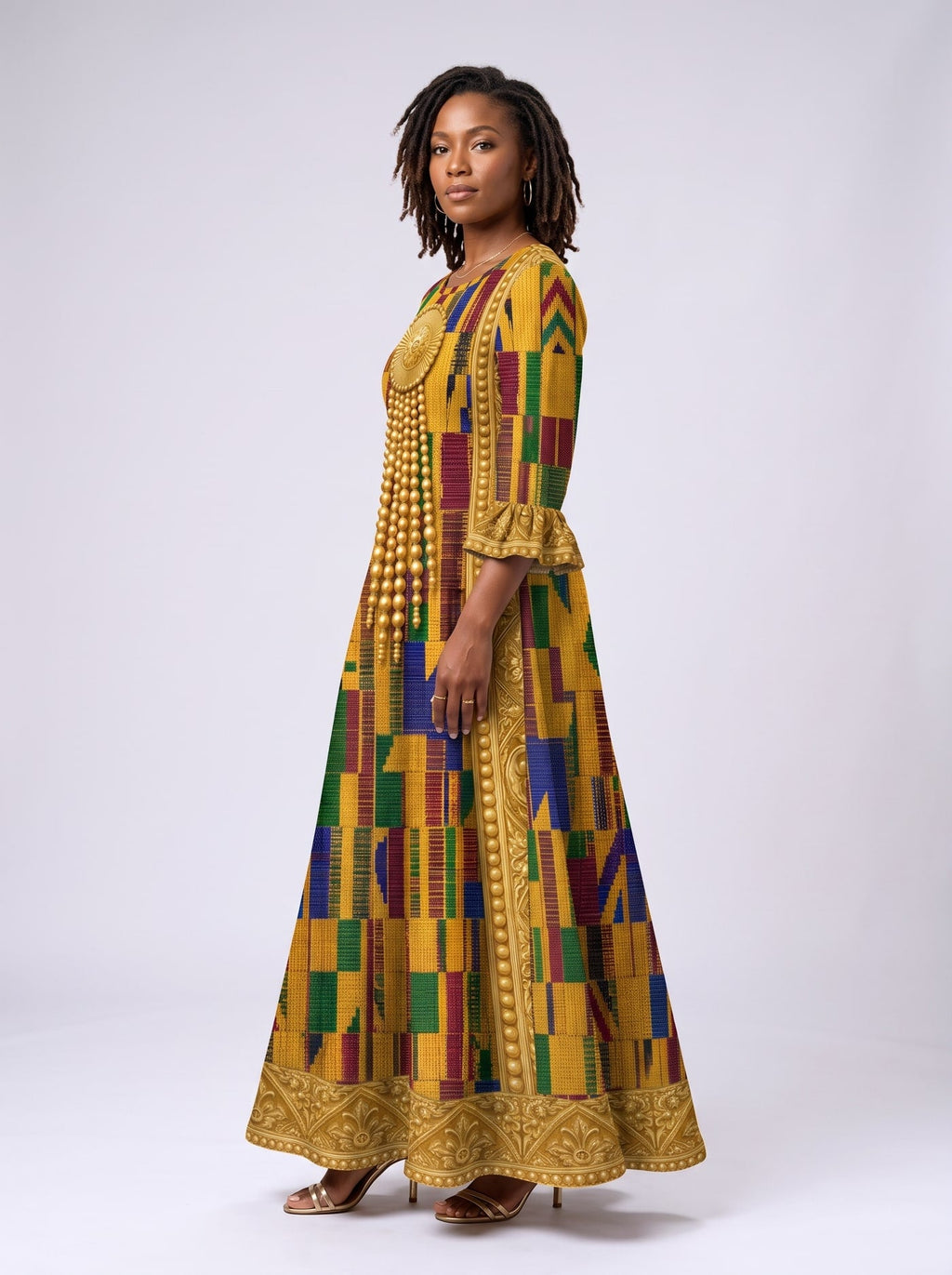 'Kente' Long Sleeve Maxi Dress