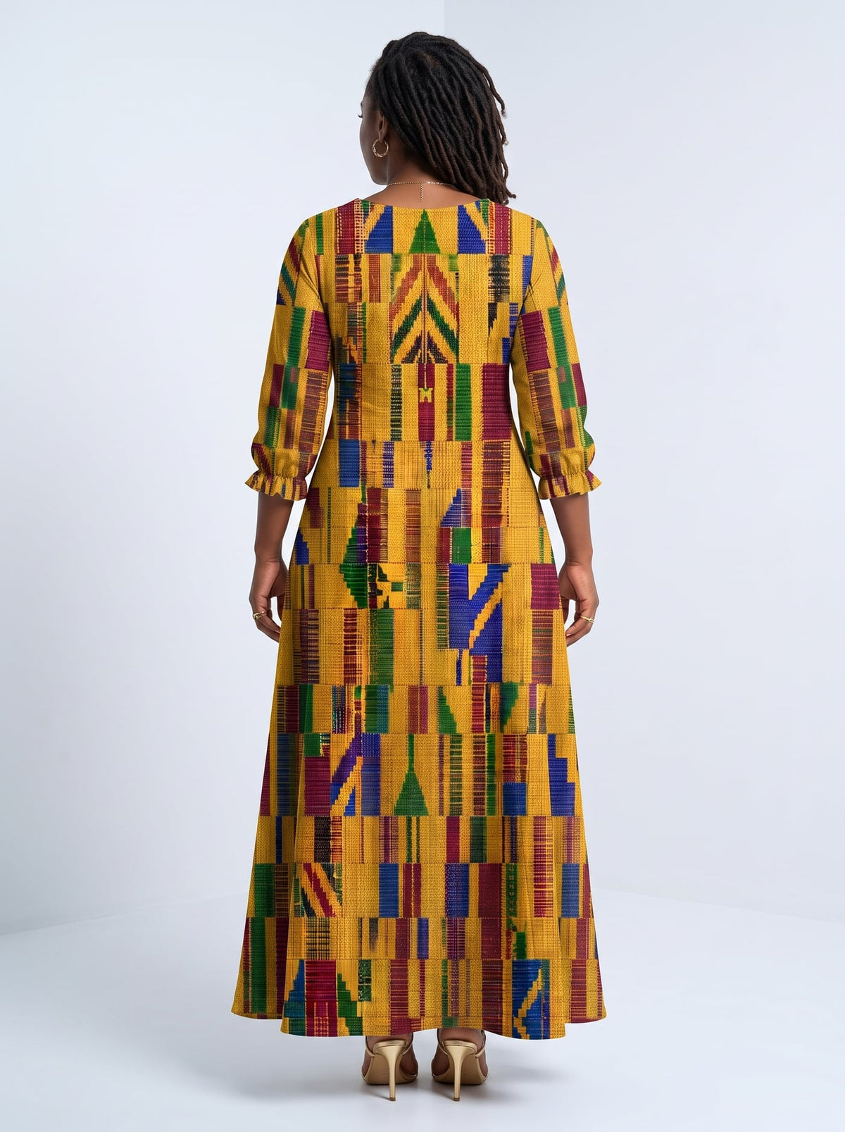 'Kente' Long Sleeve Maxi Dress