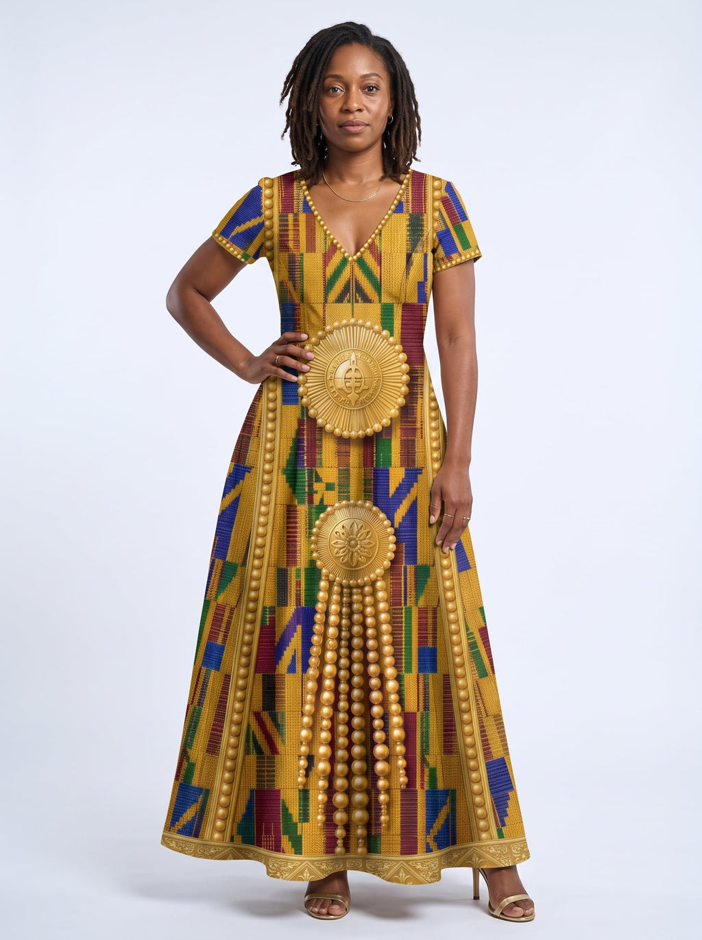 'Kente' Short Sleeve Maxi Dress