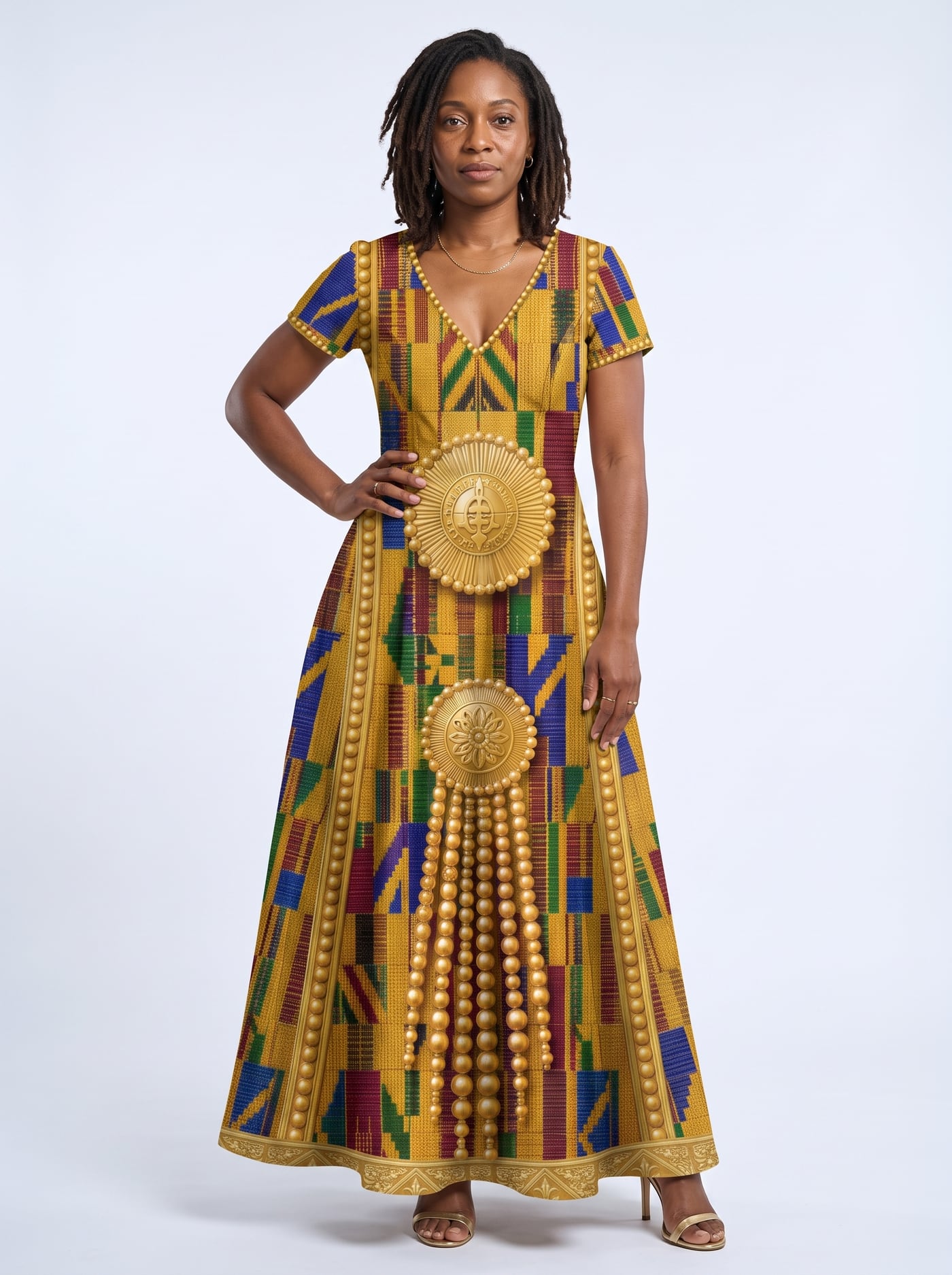 'Kente' Short Sleeve Maxi Dress