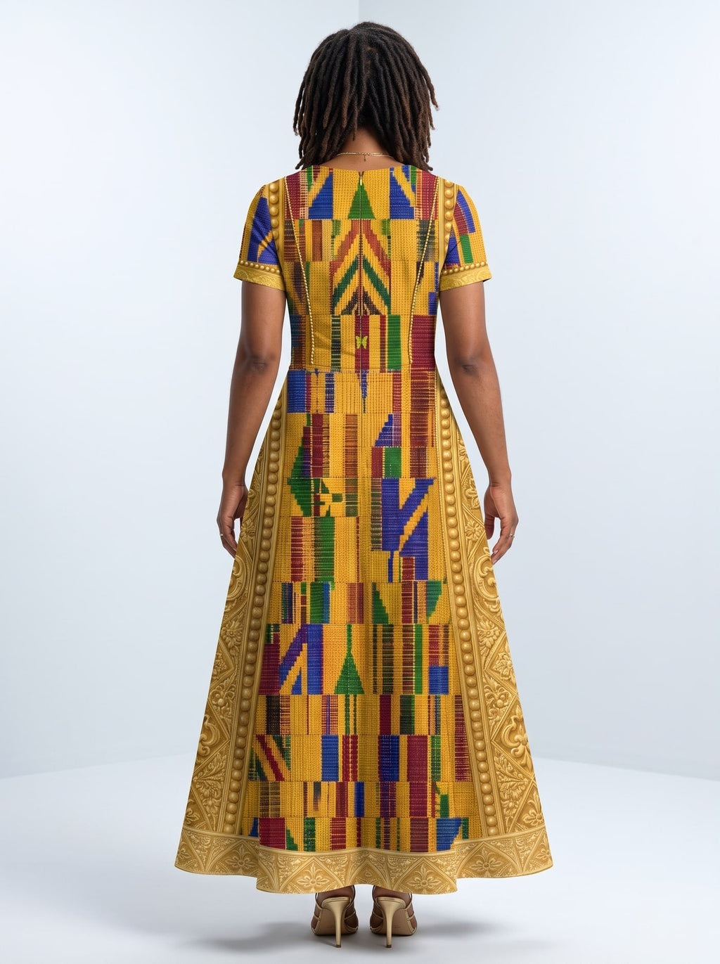 'Kente' Short Sleeve Maxi Dress