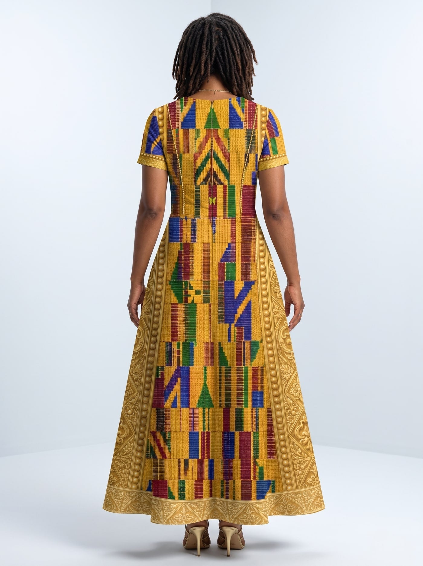 'Kente' Short Sleeve Maxi Dress