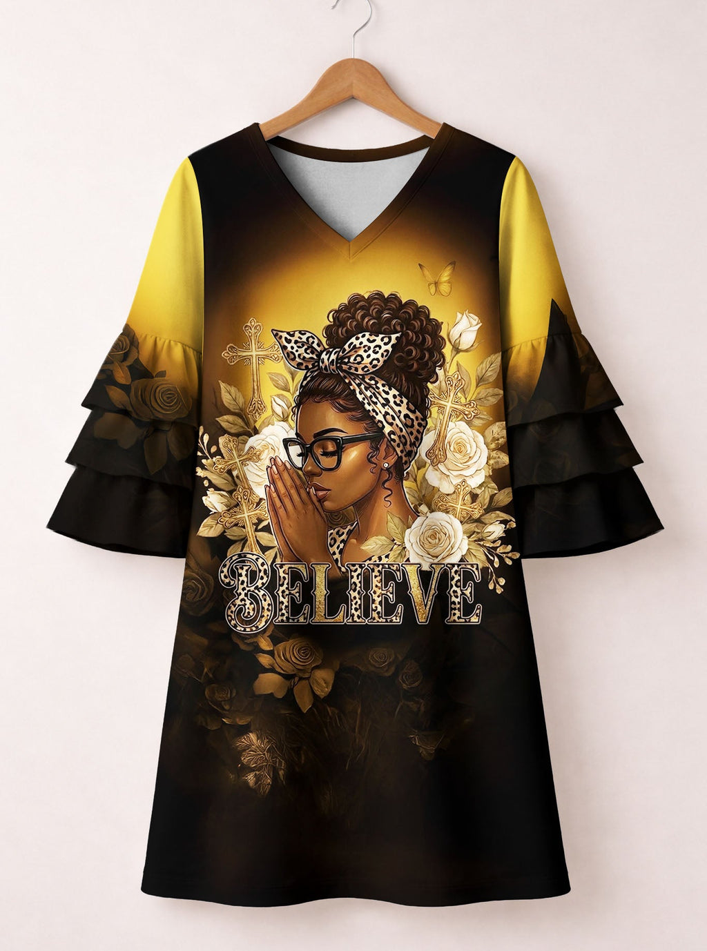 'Imani' Amber Stacked Ruffle Sleeve Dress