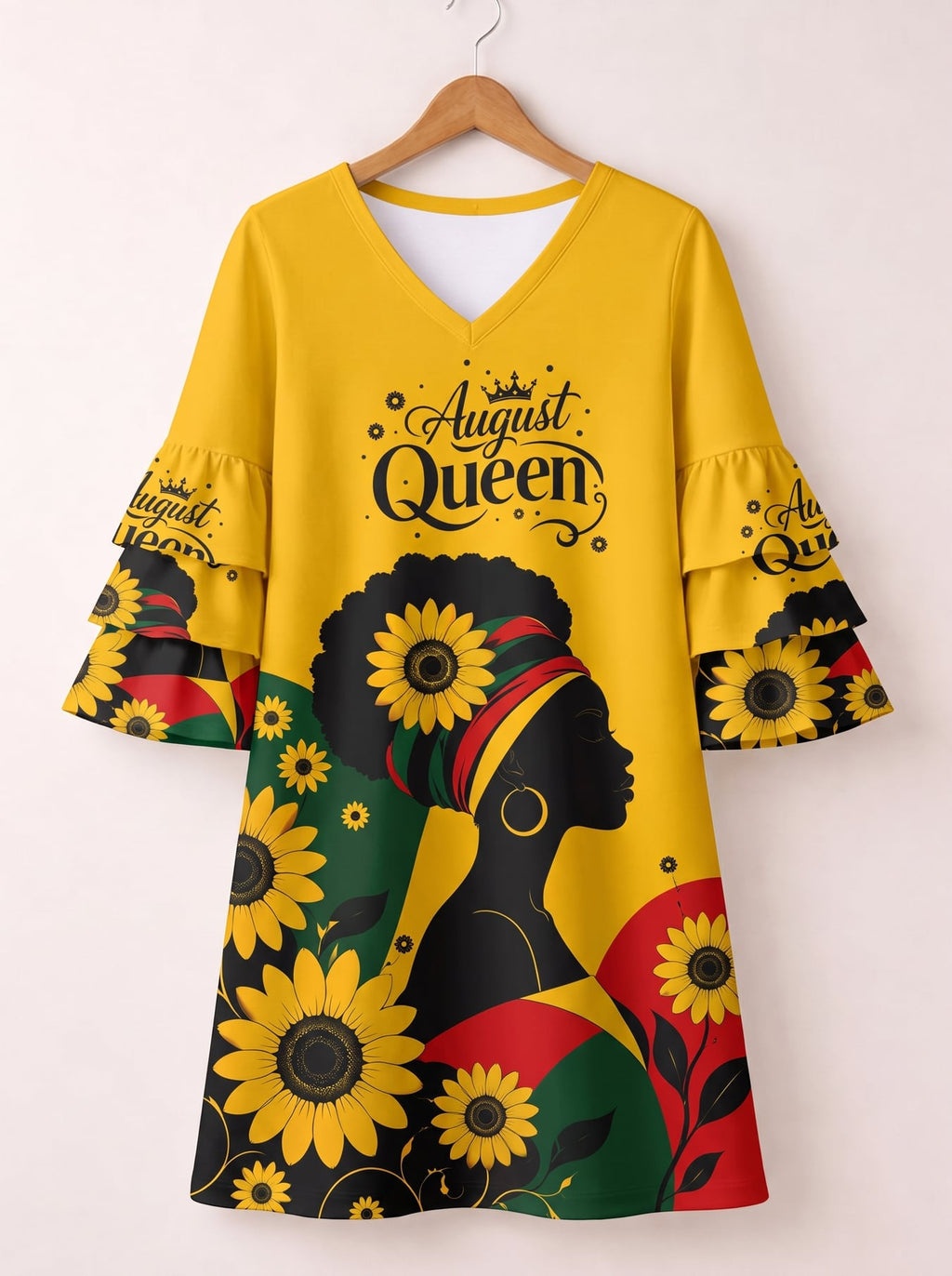 'August Queen Sunflower' Stacked Ruffle Sleeve Dress