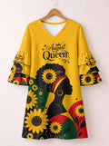 'August Queen Sunflower' Stacked Ruffle Sleeve Dress