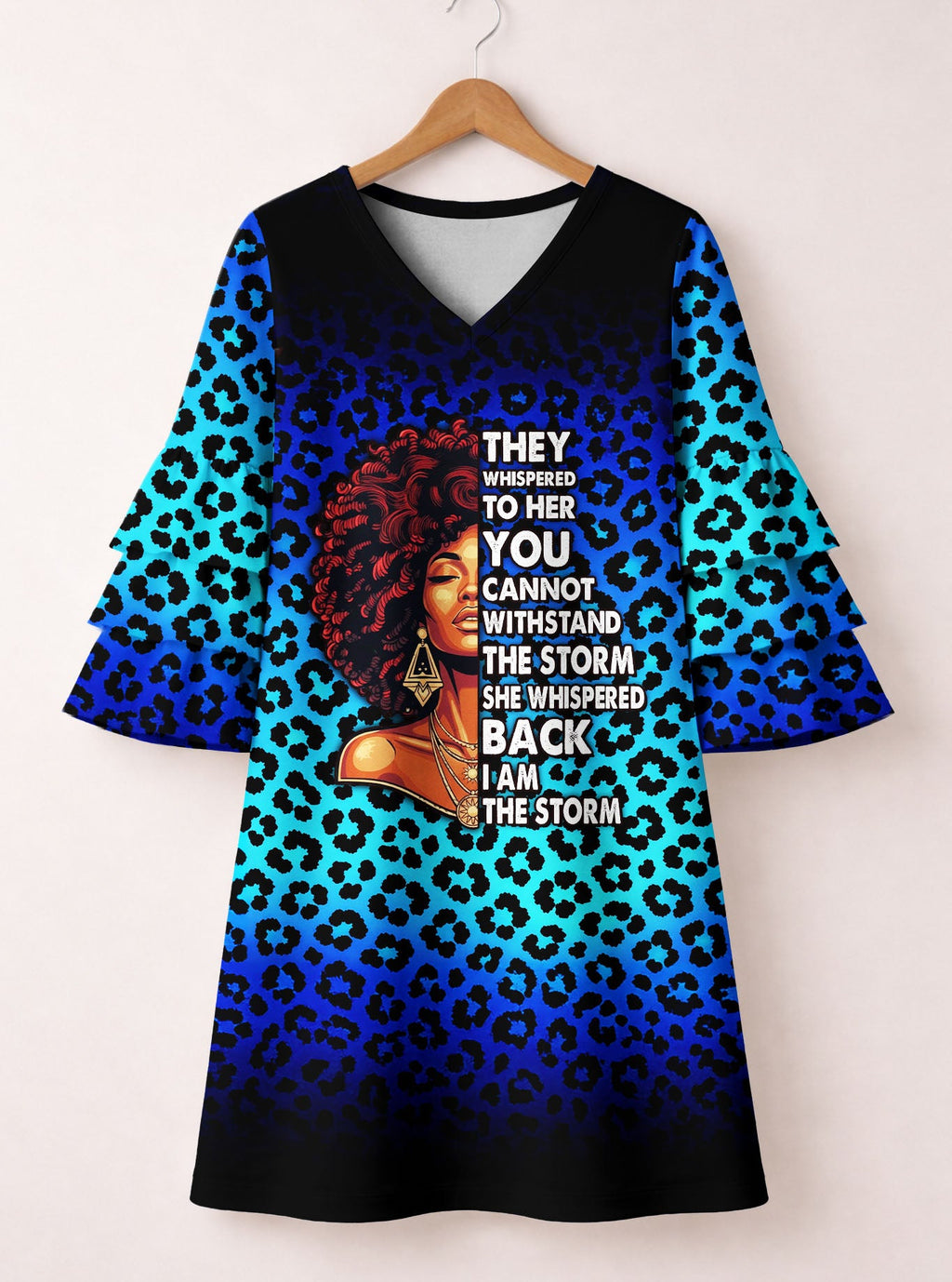 'Unstoppable' Sapphire Leopard Stacked Ruffle Sleeve Dress