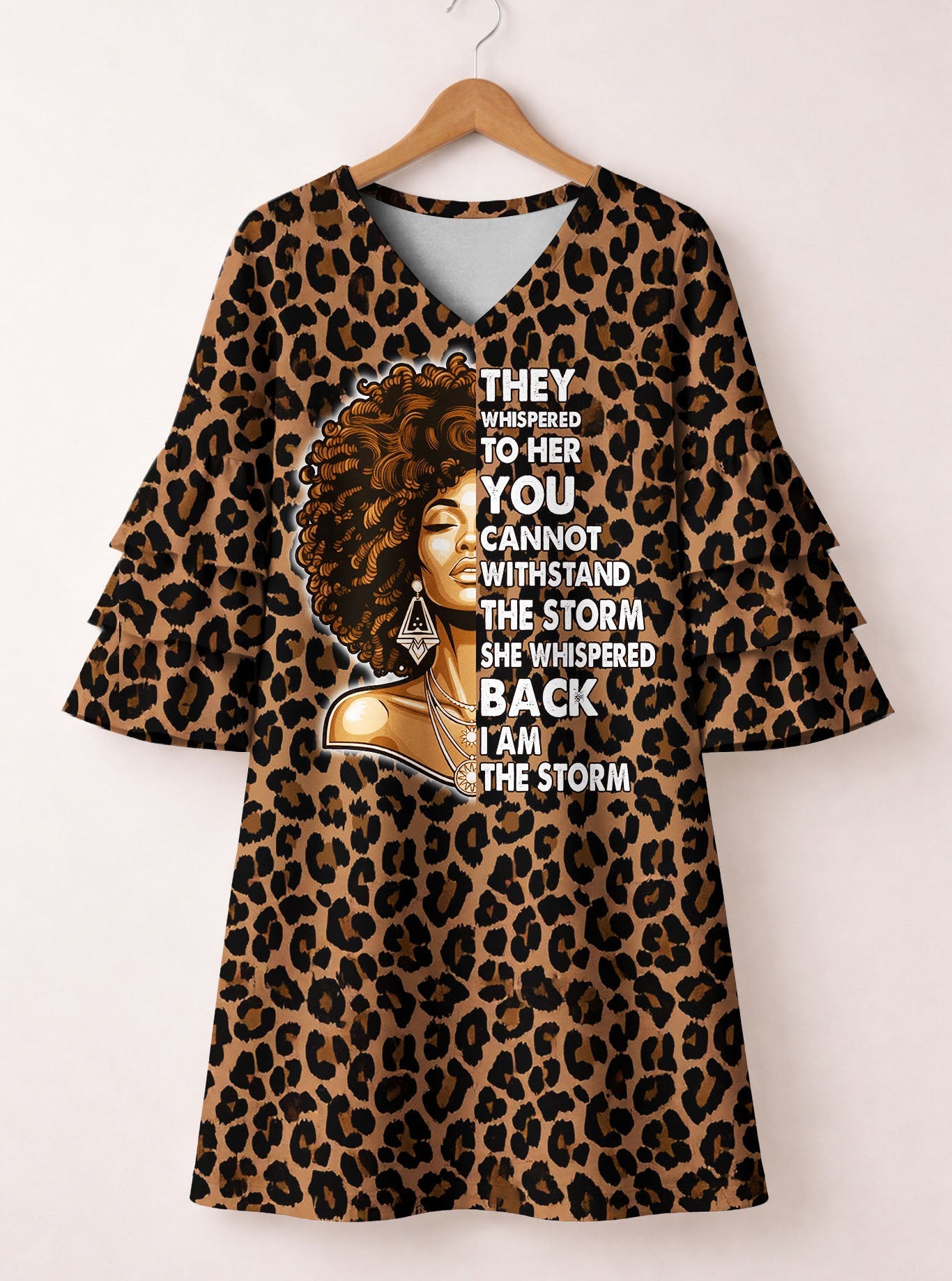 'Unstoppable' Brown Leopard Stacked Ruffle Sleeve Dress
