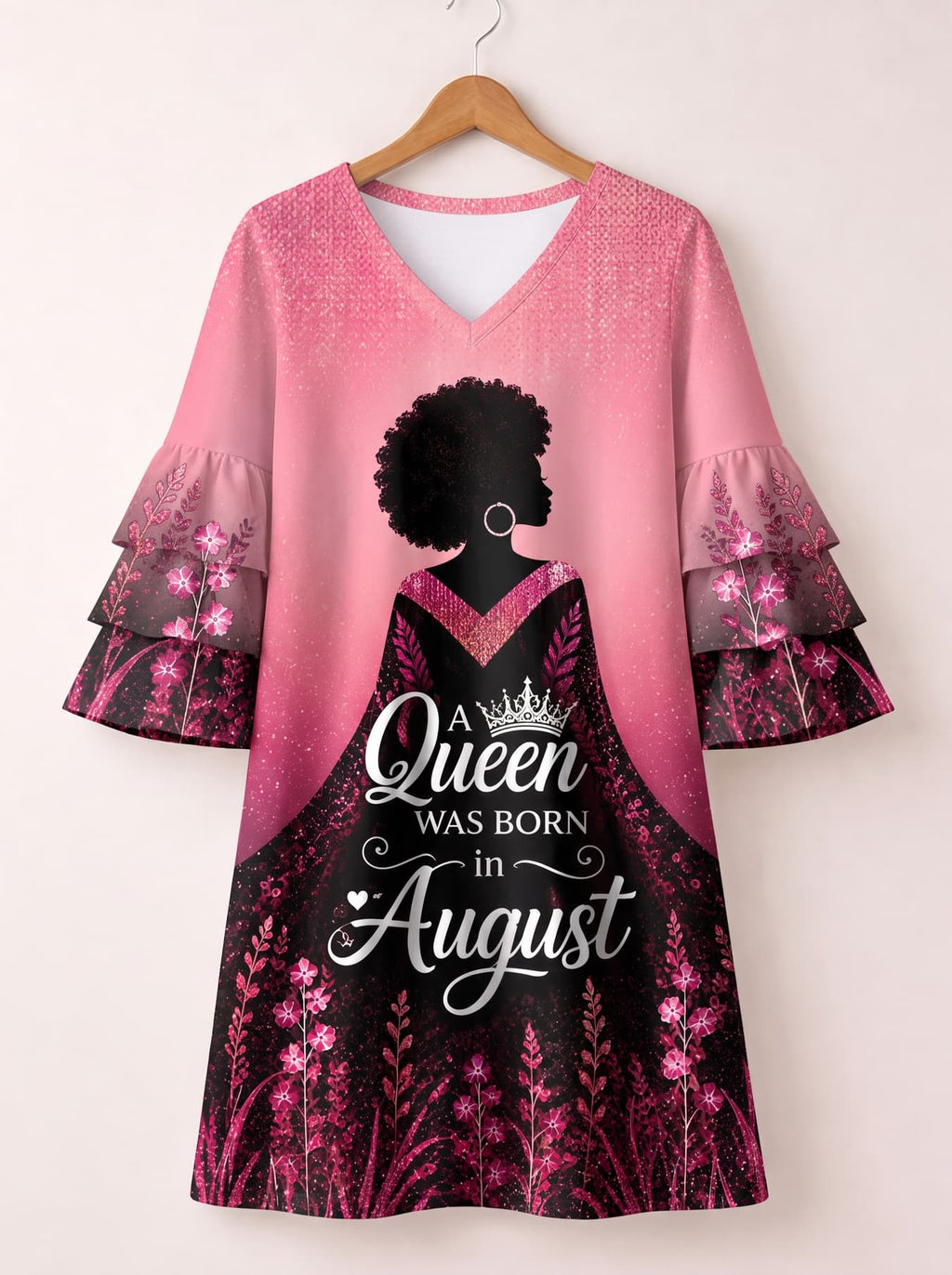 'August Queen Pink' Stacked Ruffle Sleeve Dress