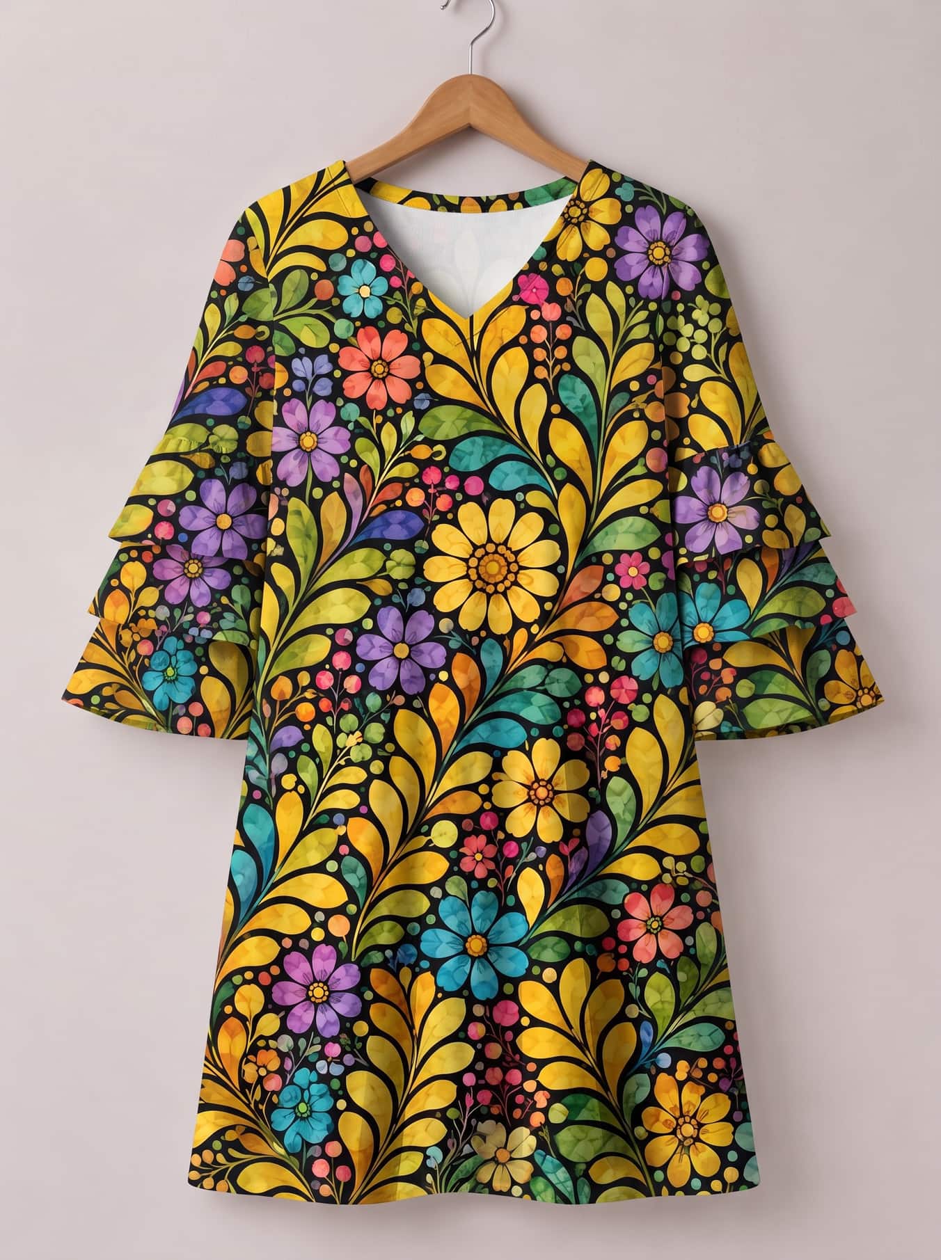'Njano' Stacked Ruffle Sleeve Dress