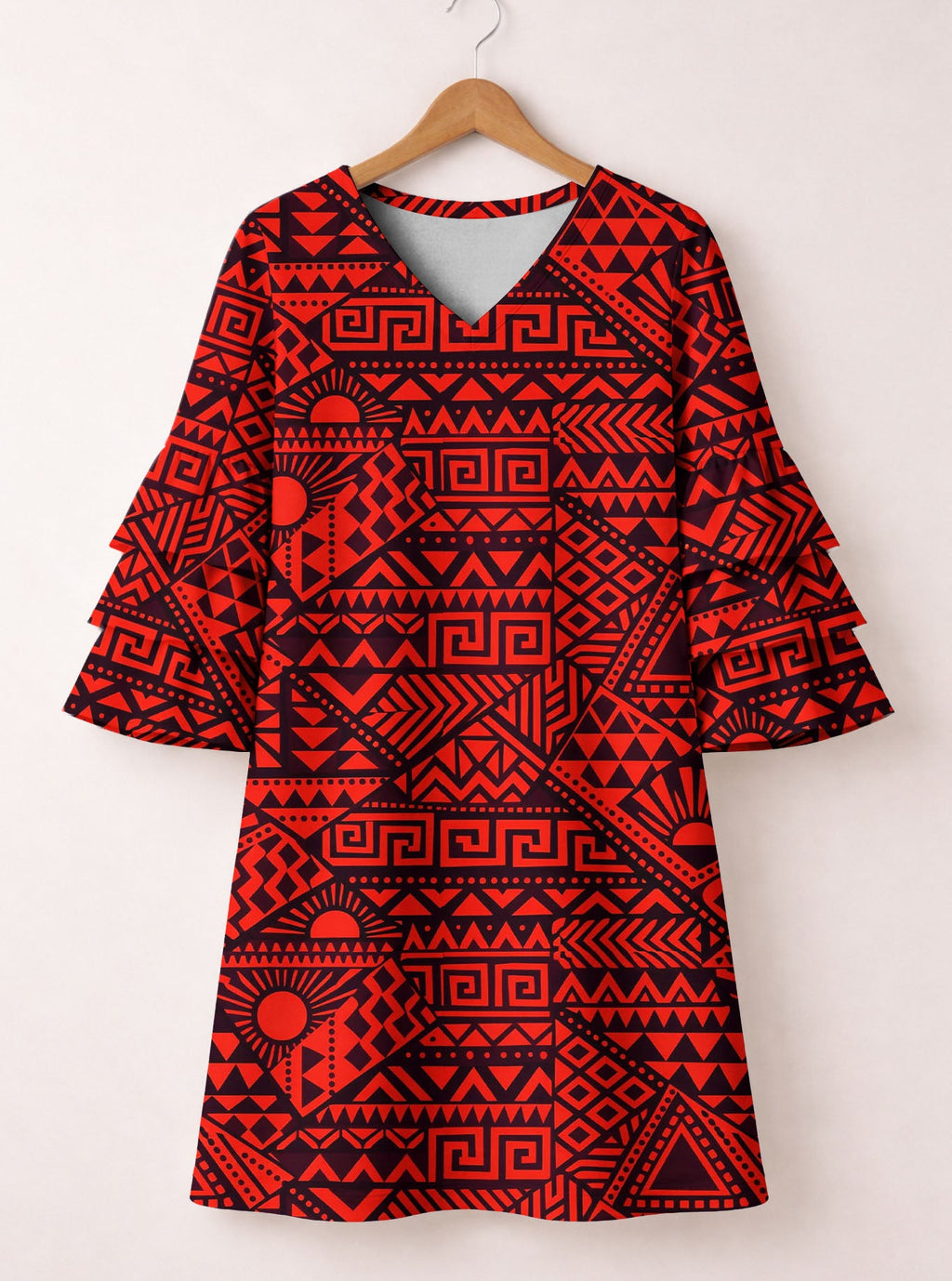 'Shaka' Burgundy Stacked Ruffle Sleeve Dress