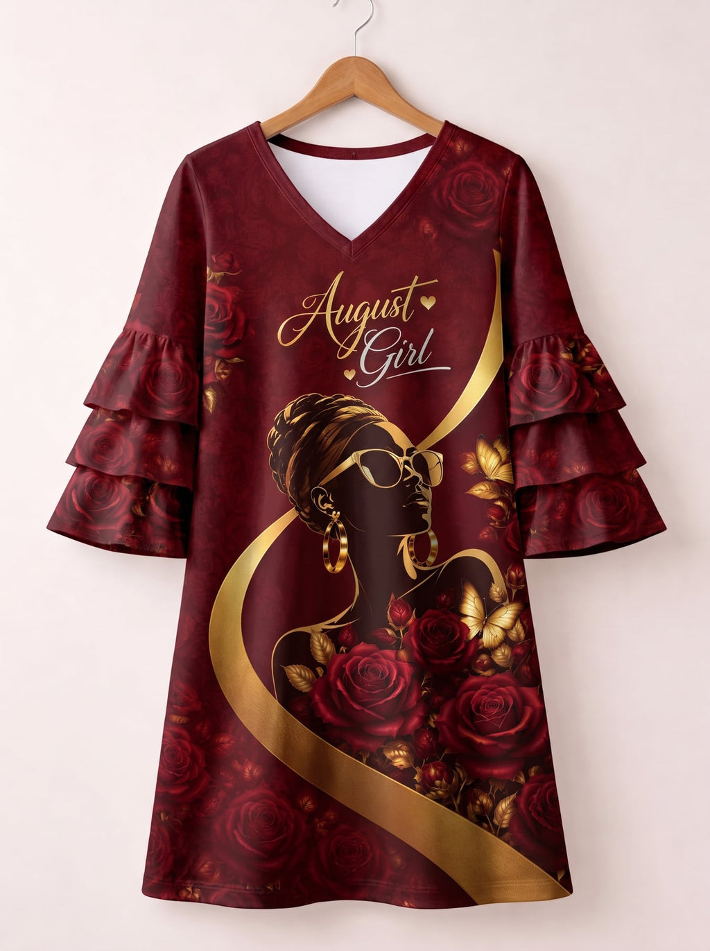 'August Girl Roses' Stacked Ruffle Sleeve Dress