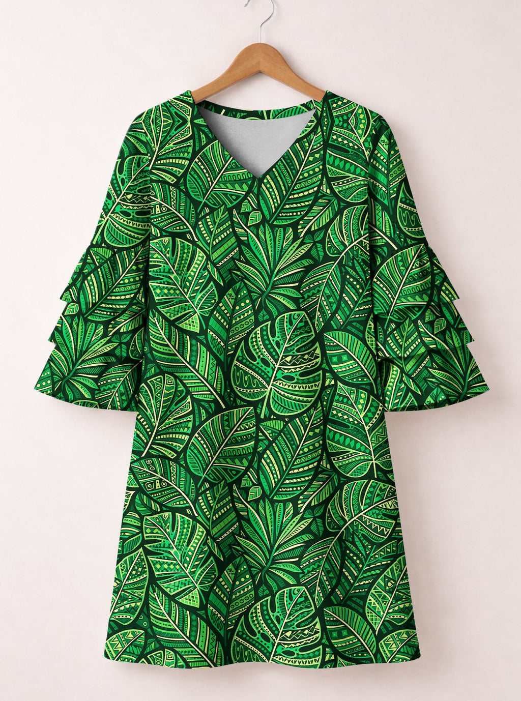 'Asili' Emerald Stacked Ruffle Sleeve Dress