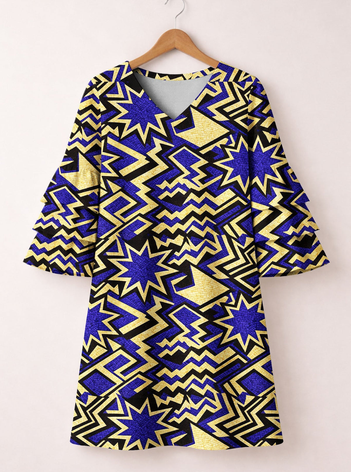 Royal Blue Sheba Stacked Ruffle Sleeve Dress