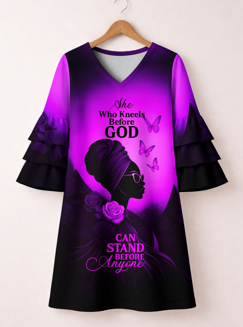 'Selah' Purple Stacked Ruffle Sleeve Dress