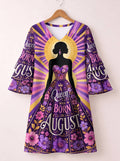 'August Queen Purple Bloom' Stacked Ruffle Sleeve Dress
